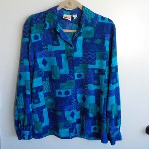 Alia Blouse - Size 10 - Blue/Green/Purple - Long Sleeve Button Up (623)